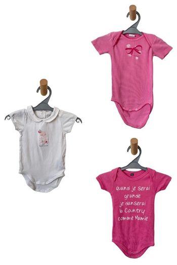 LOT de 3 bodies manches courtes - bébé fille taille 12 mois