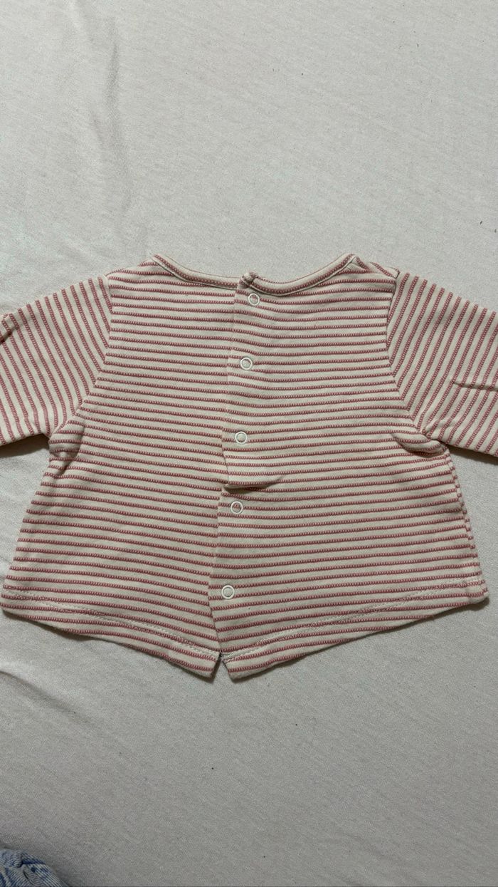🌸 Pull beige à lignes roses « Petit bout de bonheur » – Tape à l’œil – 3 mois - photo numéro 2