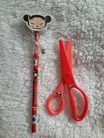 Crayon de bois + gomme + ciseaux Pucca