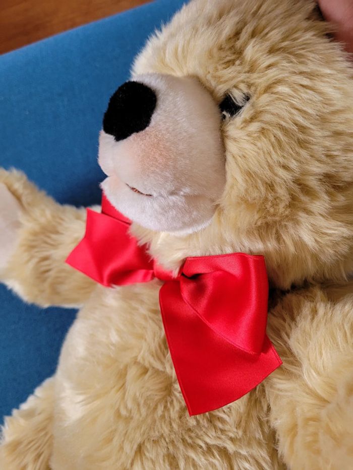 Énorme ours peluche Steiff miel crème clair grand 54cm noeud rouge collection traditionnel - photo numéro 2