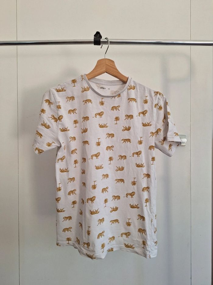 T-shirt gemo blanc motif doré enfant garçon 14 ans