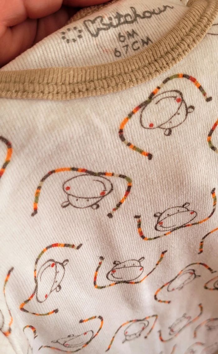 Body blanc et petits singes colorés Kitchoun 6mois - photo numéro 2