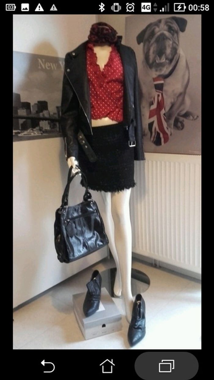 Jupe noire tweed aspect brillant etat neuf