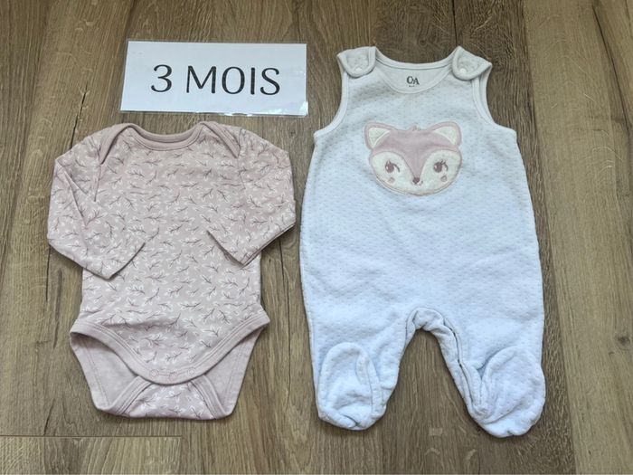 Ensemble grenouillère body + salopette renard 3 mois