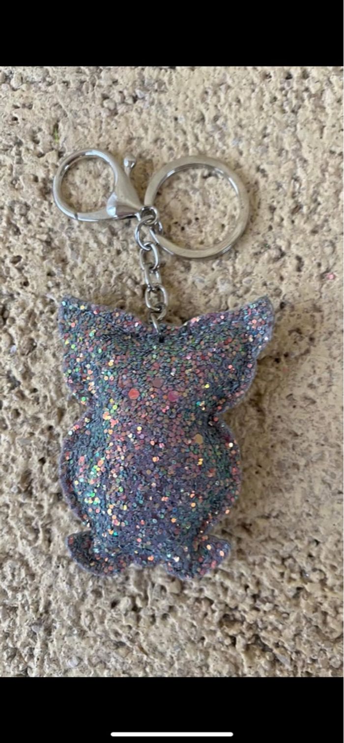 Porte clé accroche sac neuf hibou argent paillettes