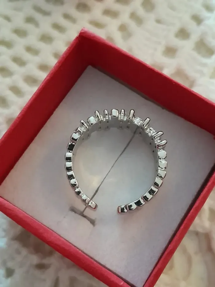 Bague réglable, argentée,  géométriques,  avec strass en cristal - photo numéro 4