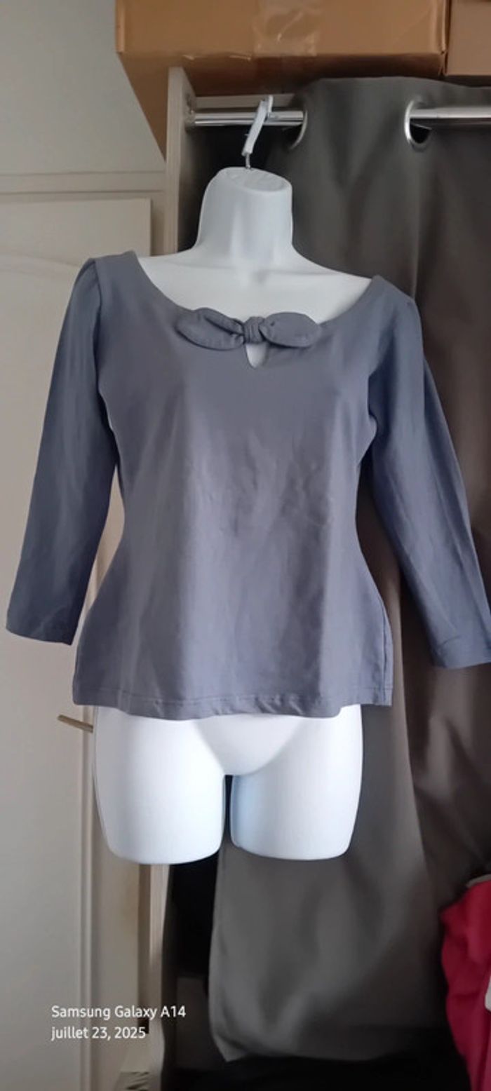 Haut manches longues col rond avec noeud bleu femme M vestino - photo numéro 12