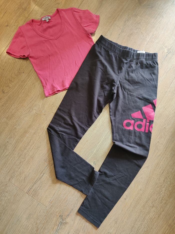 Legging de sport noir rose Adidas Taille 14 ans + top OFFERT