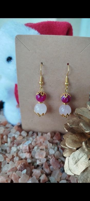 Boucles d'oreilles Agate Fushia/Quartz Rose.