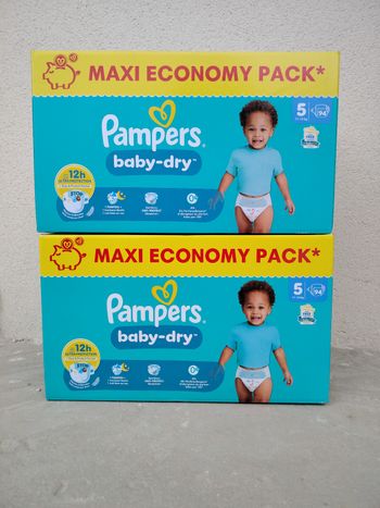 Lot 2 Maxi Packs Pampers Baby-Dry T5 (11-16kg) 188 couches neuves – Ultra absorbantes & confort
