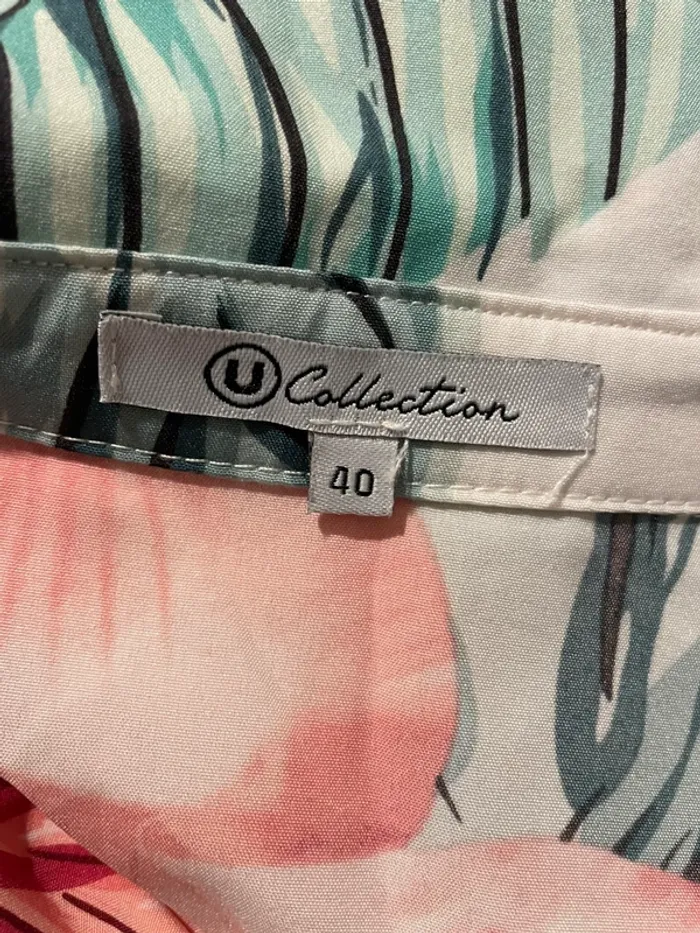 Robe longue collection u taille L blanc motif fleurs et feuille rose et vert - photo numéro 5