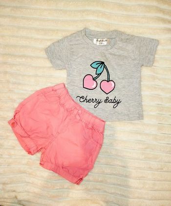 Adorable ensemble cerise 12 mois fille tenue short tshirt