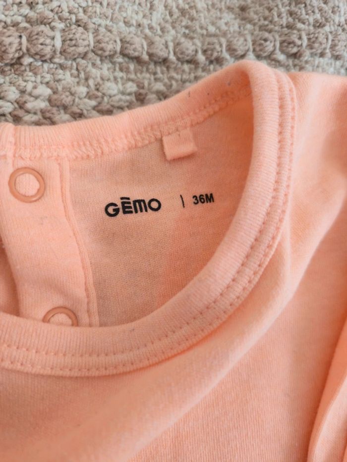 Pyjama coton corail et blanc, pêche, gémo, 36 mois. - photo numéro 3