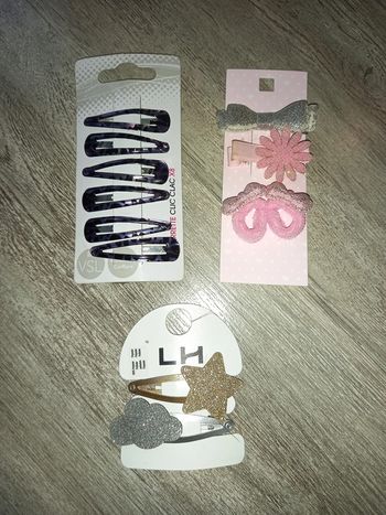 lot 6 barrettes léopard mauve,2 barrettes paillette et pinces élastique neuves