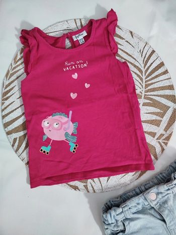 Débardeur t-shirt sans manches imprimé poisson 86 cm 18 mois Fagottino