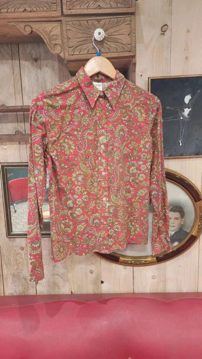 Superbe chemisier col pelle a tarte seventies en coton et viscose - photo numéro 3