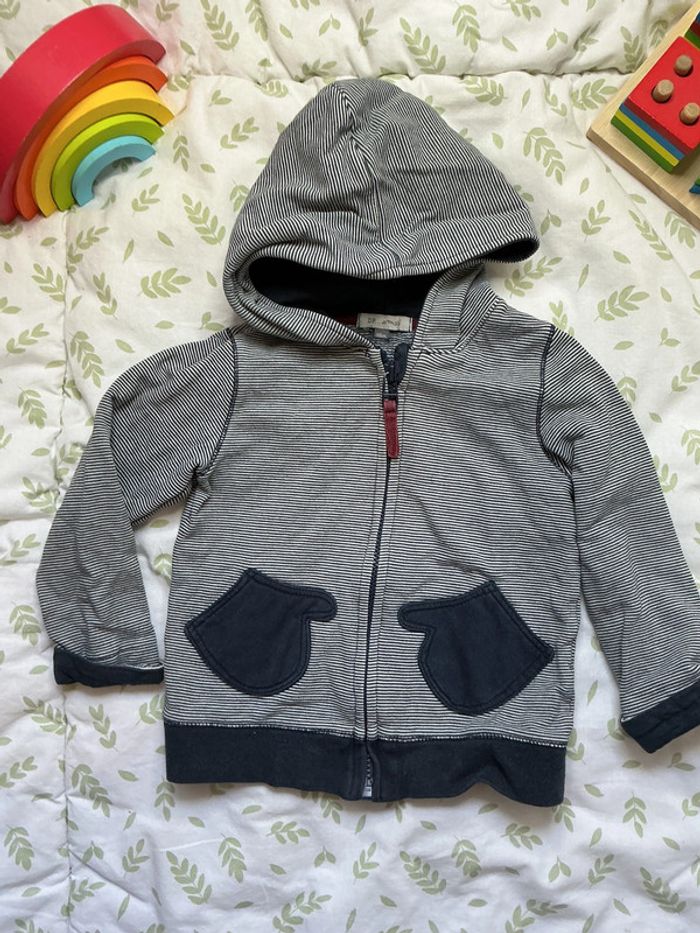 gilet zippé à capuche rayé marine 18 mois du pareil au même - photo numéro 3