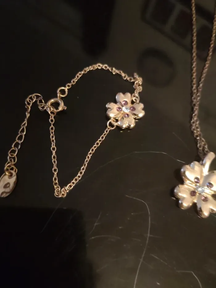Parure collier bracelet trèfle 4 feuilles fantaisie - photo numéro 4