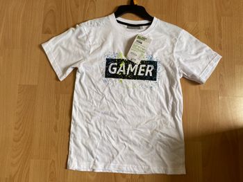 Beau T-shirt blanc MC T. 12 ans/152 cm garçon neuf avec étiquette