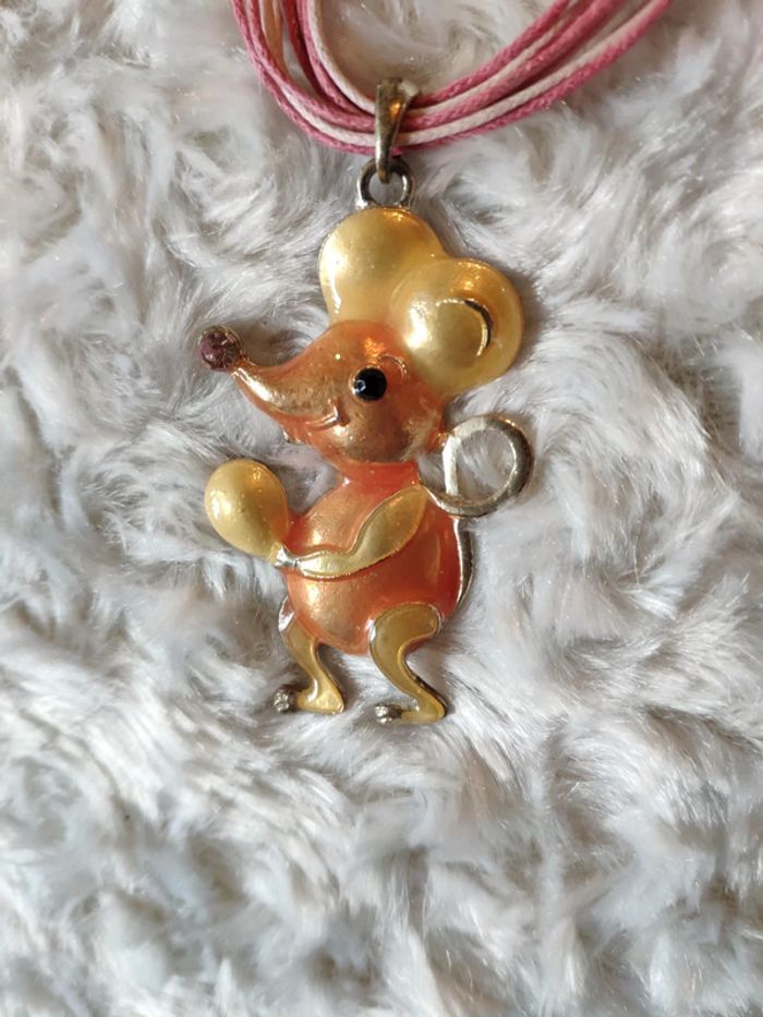 Parure souris fantaisie boucles d'oreilles et collier avec pendentif - photo numéro 2