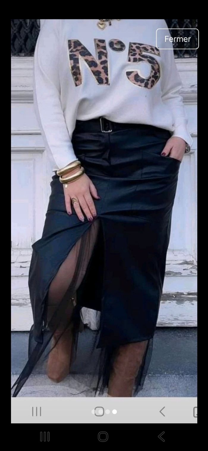 Jupe femme effet cuire et tulle