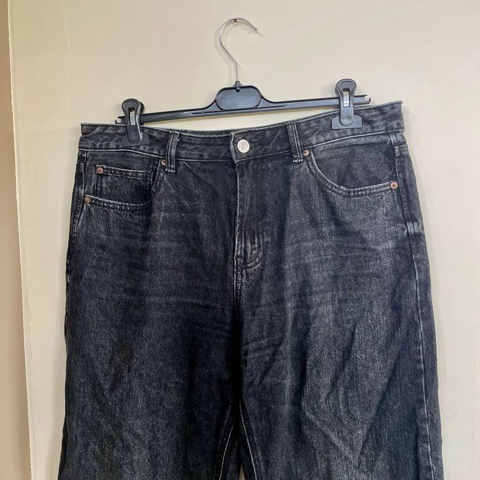 Jean droit noir Stradivarius taille 42 coupe large D92 denim brut délavé V063 - photo numéro 6