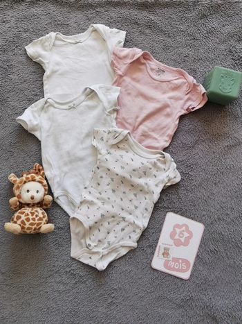 Lot 4 bodies manches courtes Kiabi
