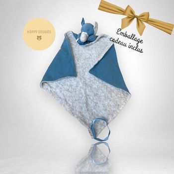 Doudou Carré grand éléphant bleu et gris Kallubaby DP89