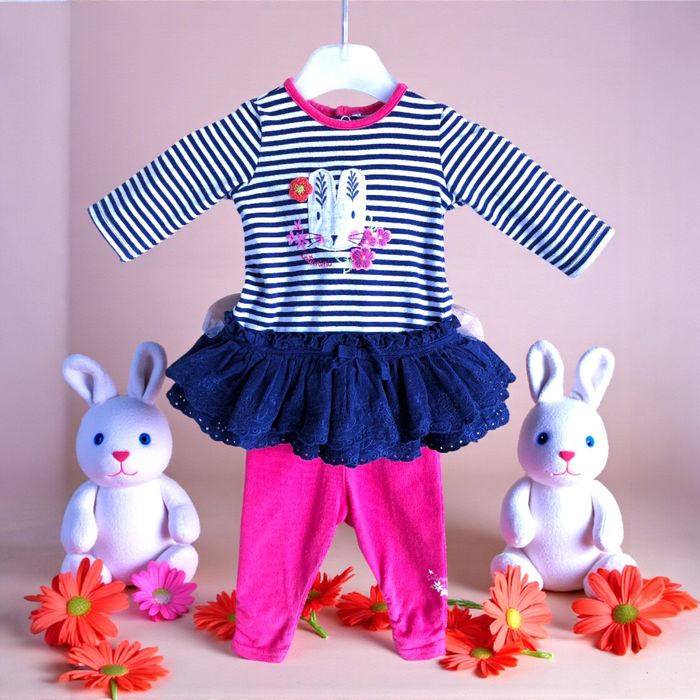 CATIMINI - ENSEMBLE 2P BÉBÉ FILLE MOTIF LAPIN, VOLANTS & BRODERIE ANGLAISE 3M