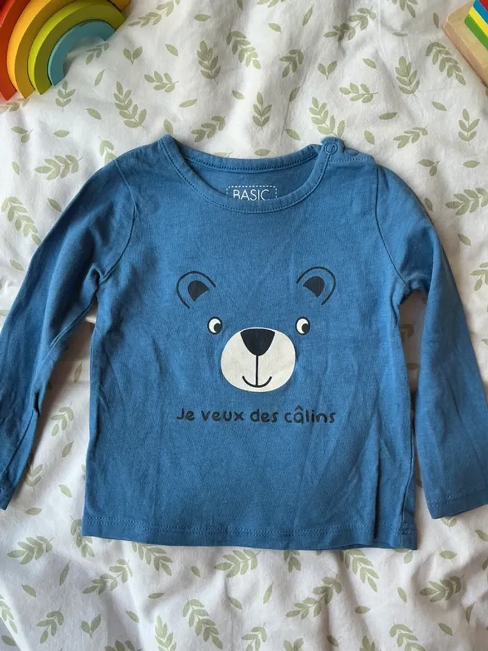 teeshirt manches longues bleu inscription devant 12 mois NPO - photo numéro 3