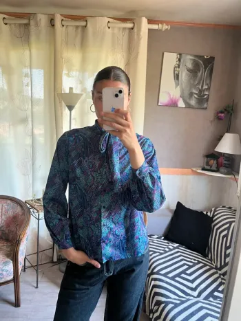 Blouse old money vintage fleurie coquette y2k à nouer