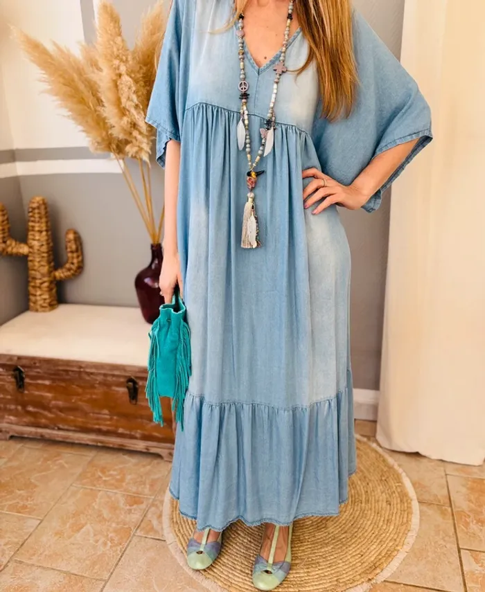 Robe longue jean bohème maxi confort et grande taille - photo numéro 3