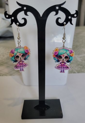BOUCLES D'OREILLES POUPEE SANTA MUERTE HALLOWEEN ! NEUVE ! MODELE 1