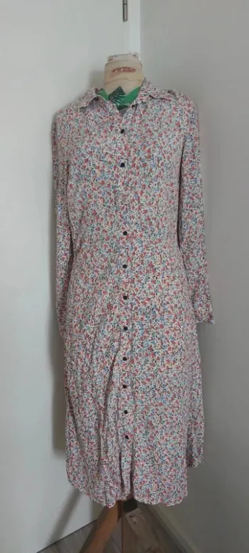 Robe longue fleurie vintage - boutonnée, fluide, Camaïeu neuve, taille 38