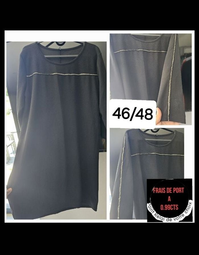 Tee-shirt long/ Robe / tunique mi long noir 46 48 femme