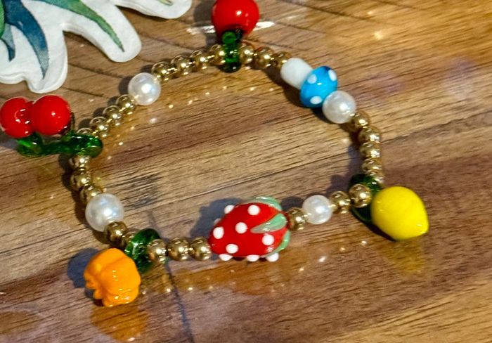 Bracelet perles boules acier inoxydable or réglable fruits en verres habaha Paris - photo numéro 5