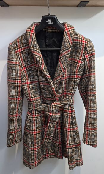 Caban a carreaux marron et rouge 40