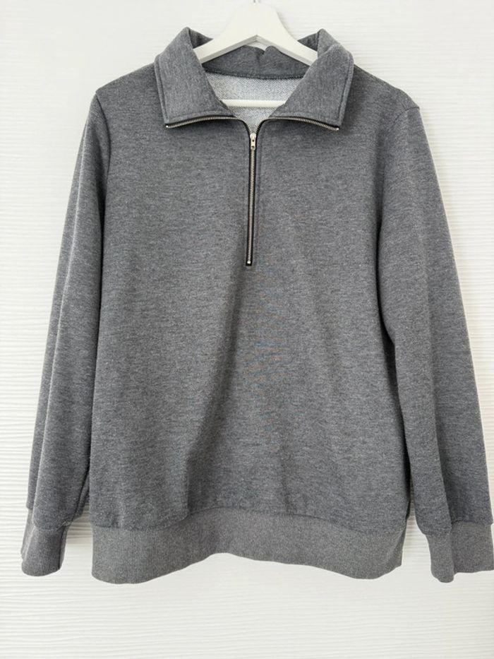 Pull d'hiver sweat gris foncé col zippé à manches longues