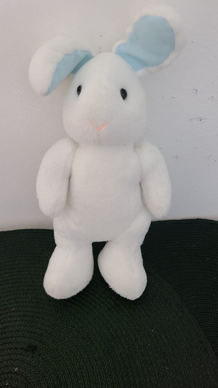 Peluche Lapin Pantin blanc Bleu - photo numéro 4