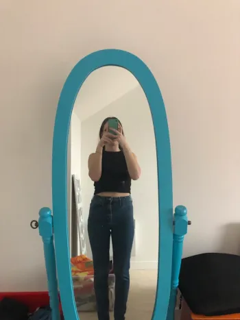 Jean slim taille haute bleu