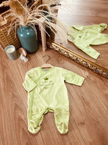 Taille 1 mois pyjama velours garçon grain de blé vert anis * papa * 💙