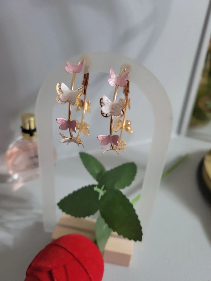 Clips papillon bicolore rose et blanc nacré - photo numéro 6