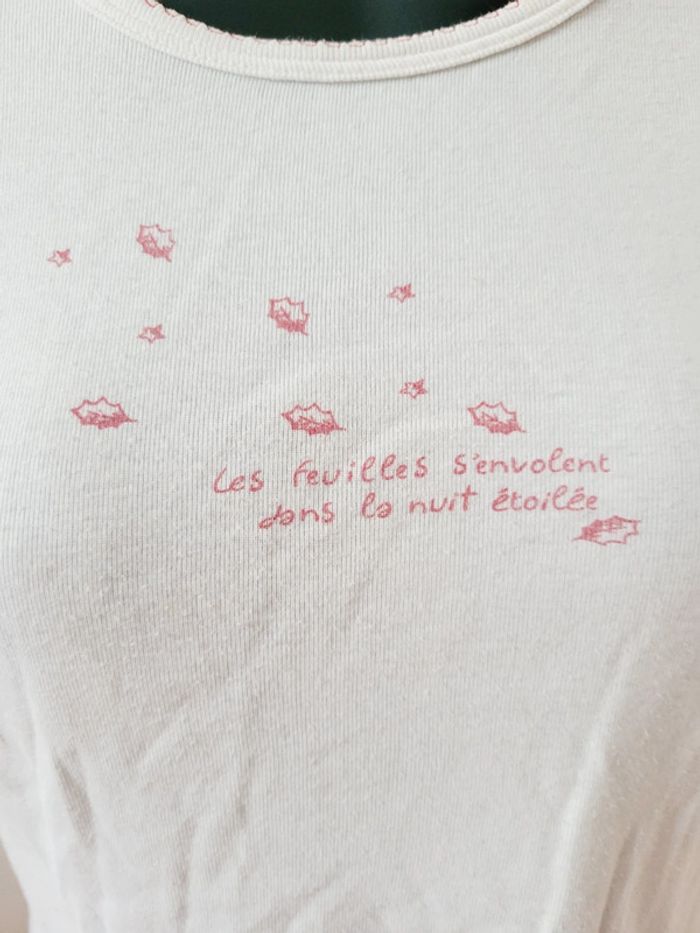 Tee shirt petit bateau blanc crème vintage taille 12 ans coquette nuit étoilée 100% coton - photo numéro 4