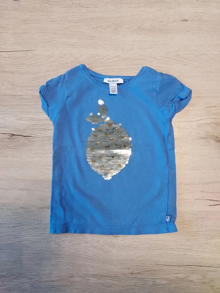 Joli t shirt bleu avec sequins Okaidi, 2 ans, nickel - photo numéro 3