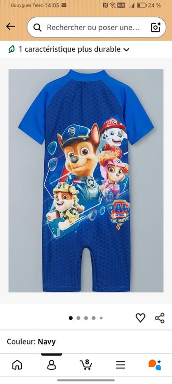 Maillot de bain garçon pat patrouille combinaison  18-24 mois 