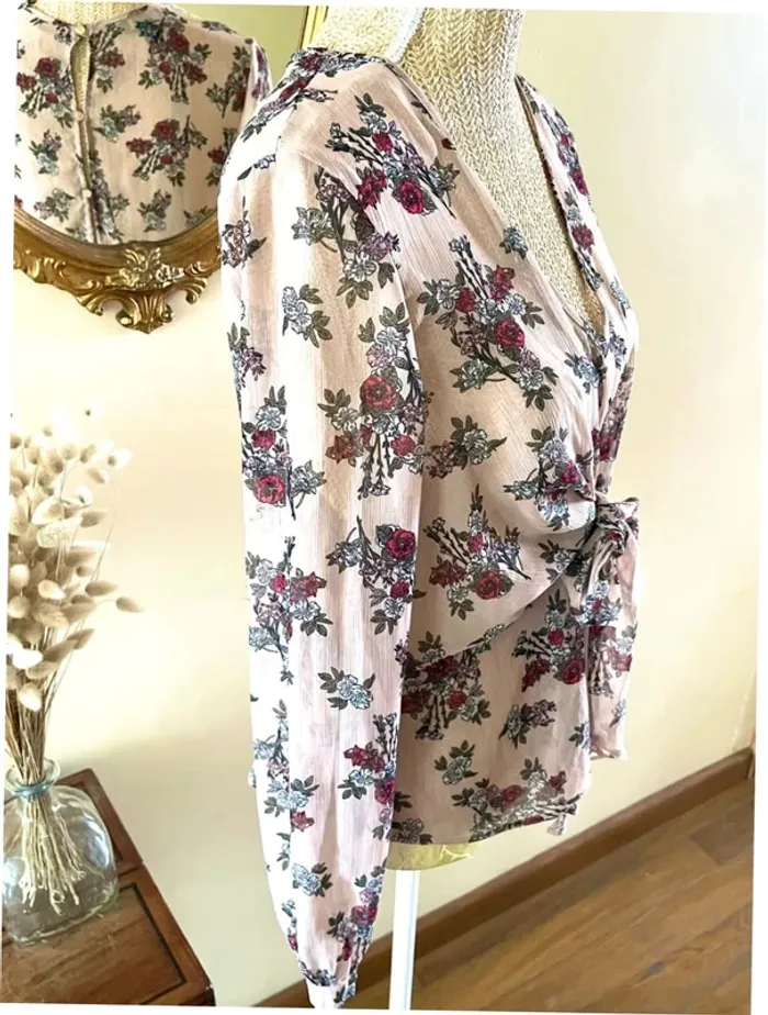 Sublime blouse chemise fluide chic fluide Haut Transparent Floral - photo numéro 12