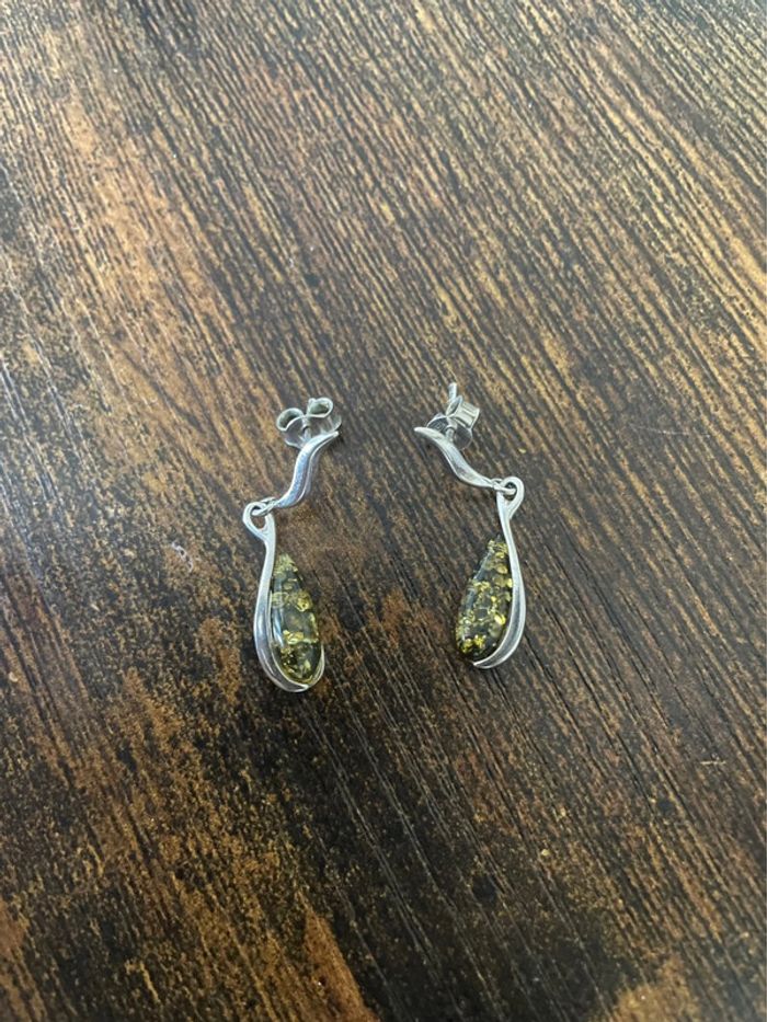 Boucle d’oreilles gouttes vert paillette et argenté en argent 925 - photo numéro 3