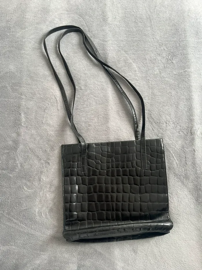 Sac cabas effet croco L.Credi – Élégance noir vintage