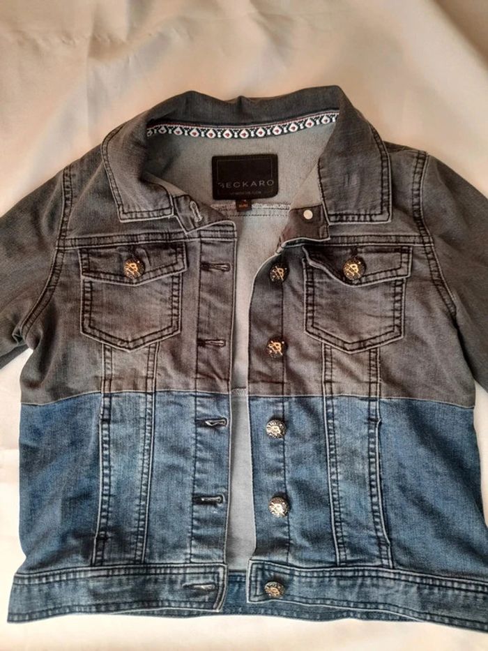 Très belle veste en jeans Noir et Bleu taille XS - photo numéro 6