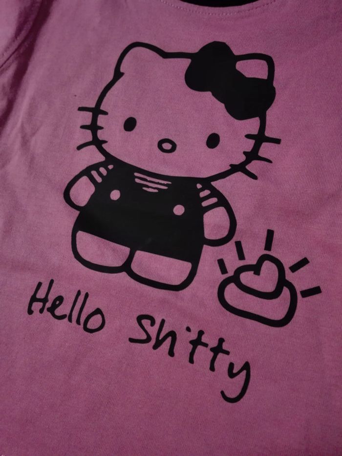 T-shirt bébé fille 12 mois rose noir neuf Hello Kitty shitty détourné caca drôle fun - photo numéro 2